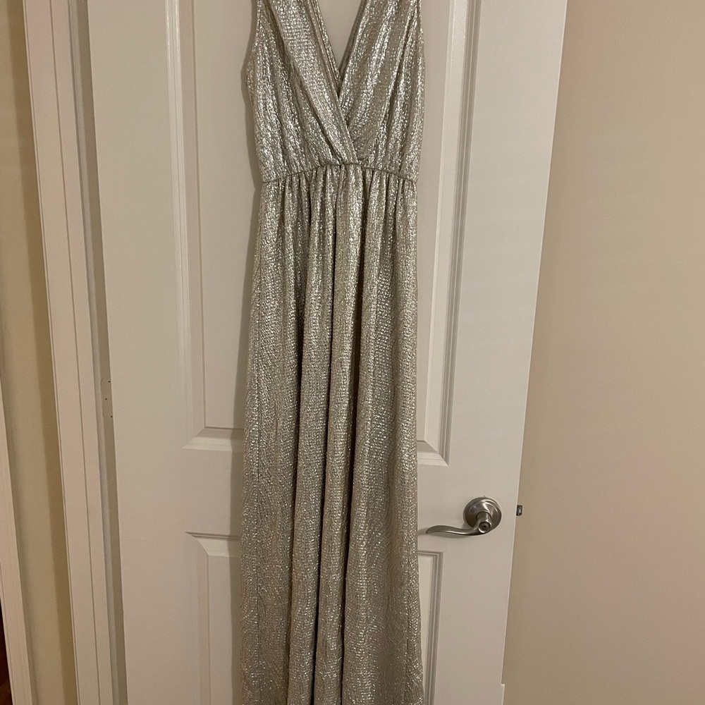 Gold, shimmery floor length dress